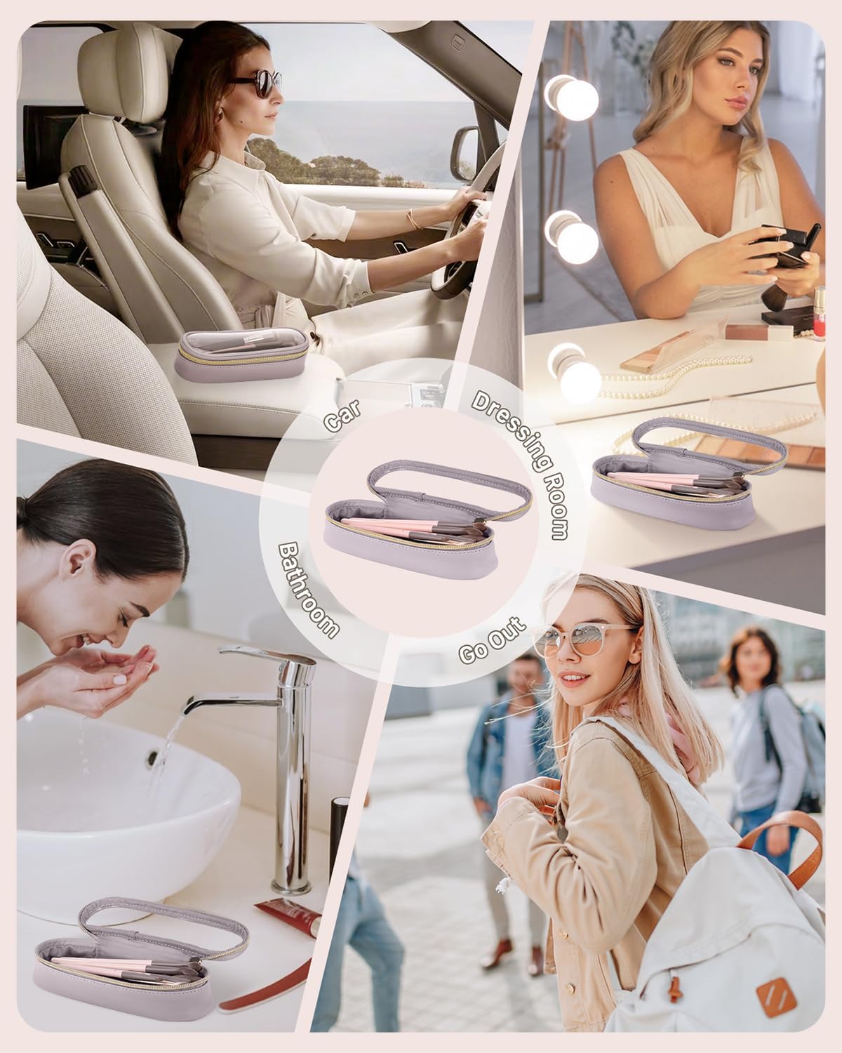 Clear Travel Makeup Brush Holder, Leather Makeup Brush Toiletry Bag, Portable Cosmetic Brush Case, Transparent Waterproof Makeup Brush Storage Bag, Purple-BrightBean Baby