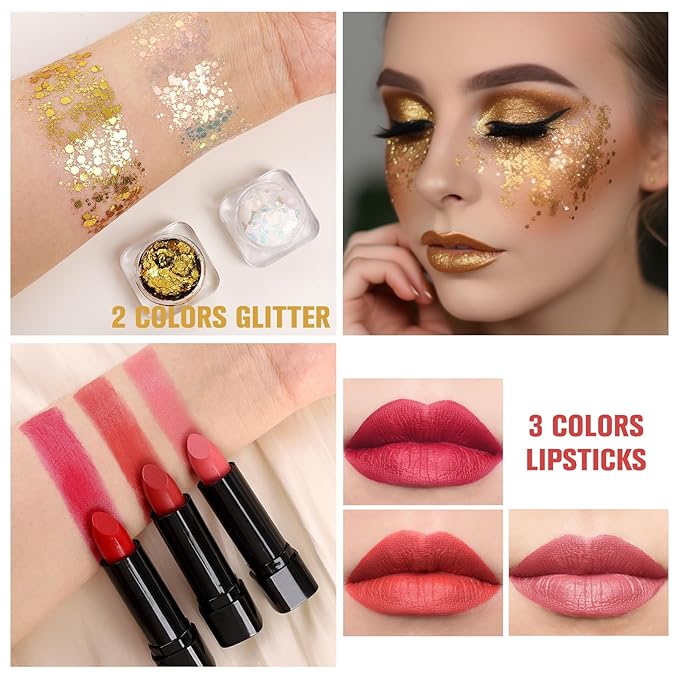 Professional Makeup Kit for Women Girl Full Kit with Mirror 60 Colors All in One Make up Gift Set Included Eyeshadow,Blusher,Highlighter,Compact Powder,Brow Powder,Lipstick,Glitter,Eyeliner,Mascara 01-BrightBean Baby