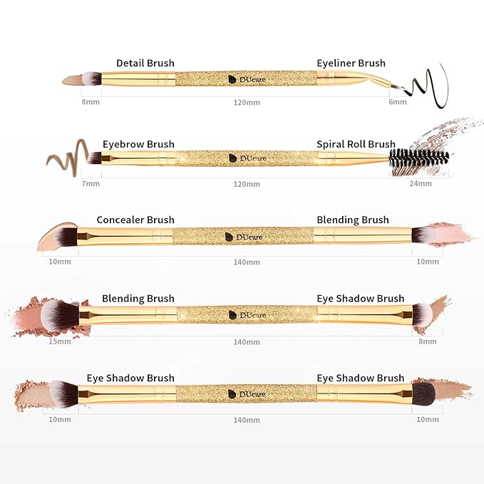 DUcare Eyeshadow Brushes Set Duo End Eye Makeup Brushes Professional Eyeshadow Brush set 5Pcs Travel Concealer Eyebrow Eyelash Eye Liners Blending-BrightBean Baby
