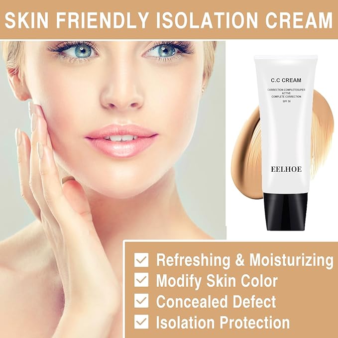 Skin Tone Adjusting CC Cream Spf 50, Colour Correcting Self Adjusting for Mature Skin, Moisturizing Skin, Primer, Concealer, Brightening Skin Tone（2Pcs Natural Color）-BrightBean Baby