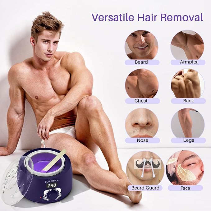 BLITZWAX Single Waxing Pot, Hard Wax Warmer for Face, Legs, Bikini, Brazilian and Body, for 16 oz, At Home Hair Removal Kit, for Men, Beginner Friendly, Quick Heating, Precise Temperature Control-BrightBean Baby