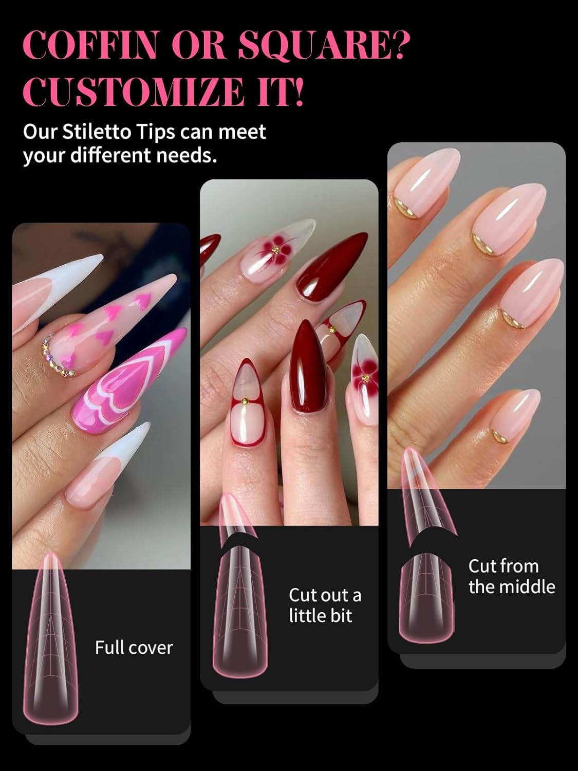 EBANKU Stiletto Dual Nail Forms for Poly Extension Gel, 120 PCS Pink Nail Molds Reusable Nail Extension Forms for Builder Gel Manicure Design Salon DIY-12 Sizes-BrightBean Baby