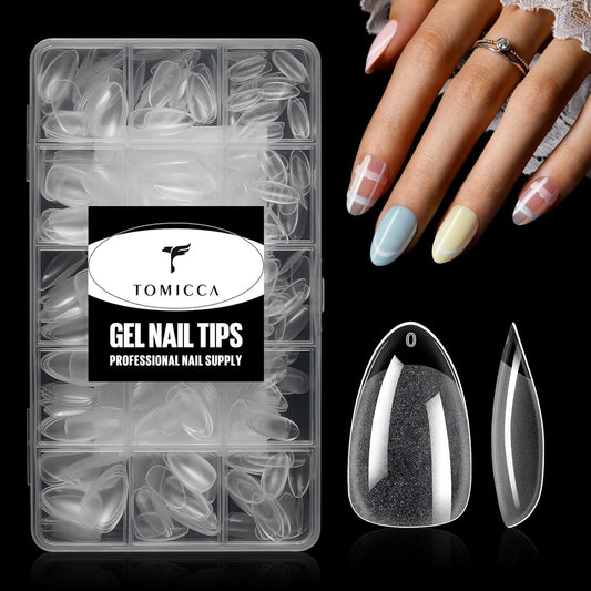 TOMICCA Short Almond Nail Tips, 15 Sizes 240Pcs Acrylic Nail Kit with Almond Nail Tips - Clear Press-On Nails for Extension, DIY Manicure Set, Gel & Acrylic Nail Tips Natural Fake Nails-BrightBean Baby