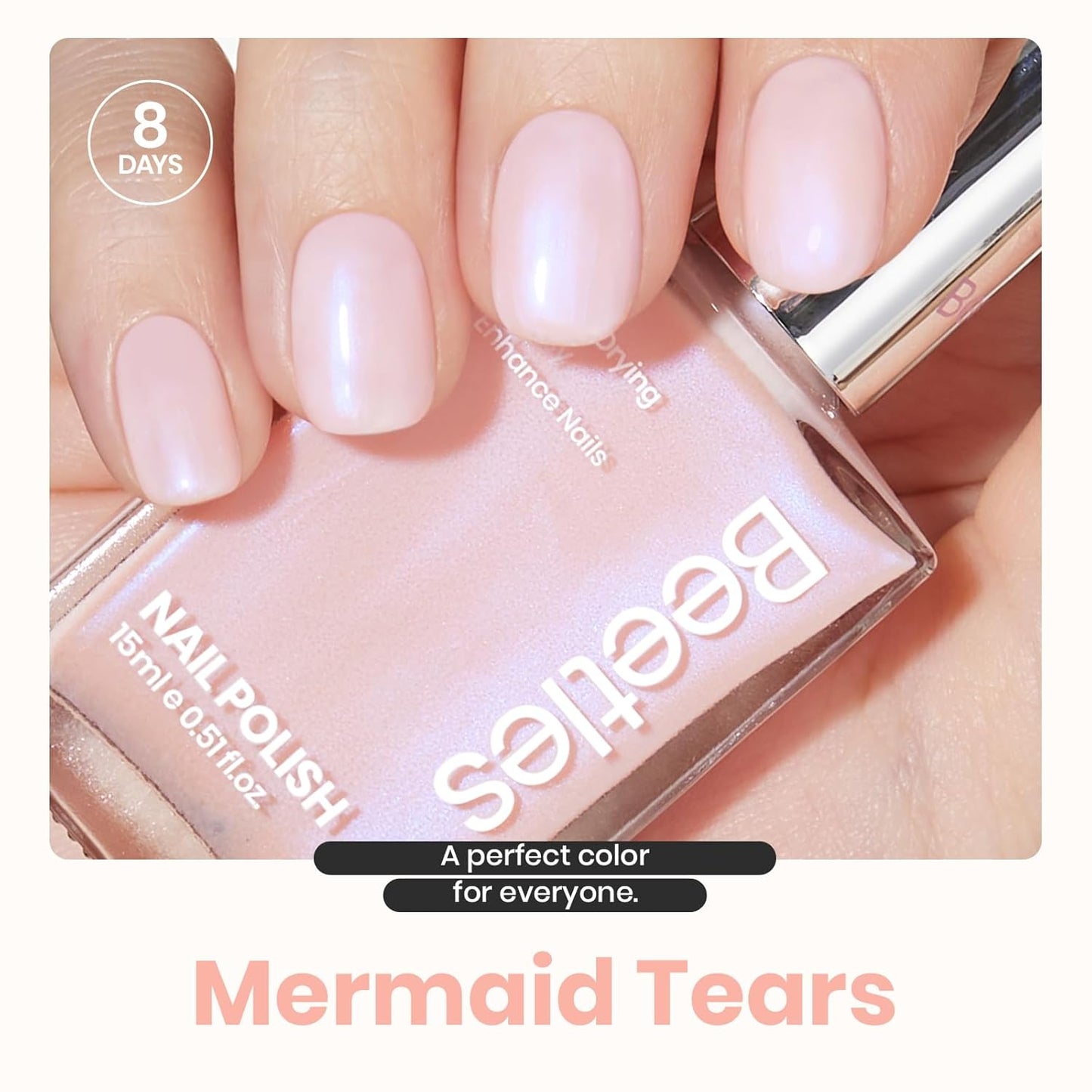 Beetles Pink Glitter Nail Polish and 2 in 1 Base & Top Coat Set, Fast Drying & Natural Nail Lacquer Strengthen Shimmer-Like Purple Mermaid Tears, No UV Lamp Needed for DIY Nail Art Gifts for Women-BrightBean Baby