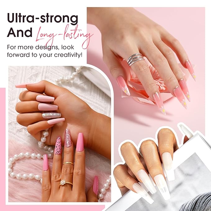 ROSALIND Poly Nail Gel Kit -8 Colors + White Brown Accessories Clear Nude Poly Nails Gel Starter Kit With Slip Solution Nude Pink Extensions Set with Mini UV Lamp-BrightBean Baby