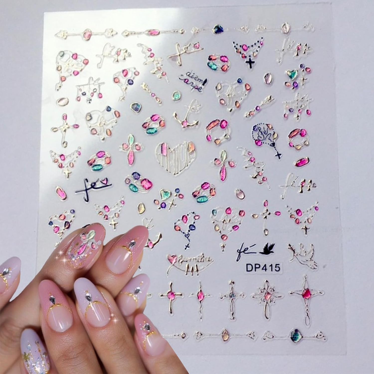 4 Sheets Star Sun Moon Nail Art Stickers 3D Holographic Self Adhesive Glitter Colorful Floral Nail Stickers Sparkly Heart Gems Design Nail Supplies for Women and Girls DIY Manicure Decoration-BrightBean Baby