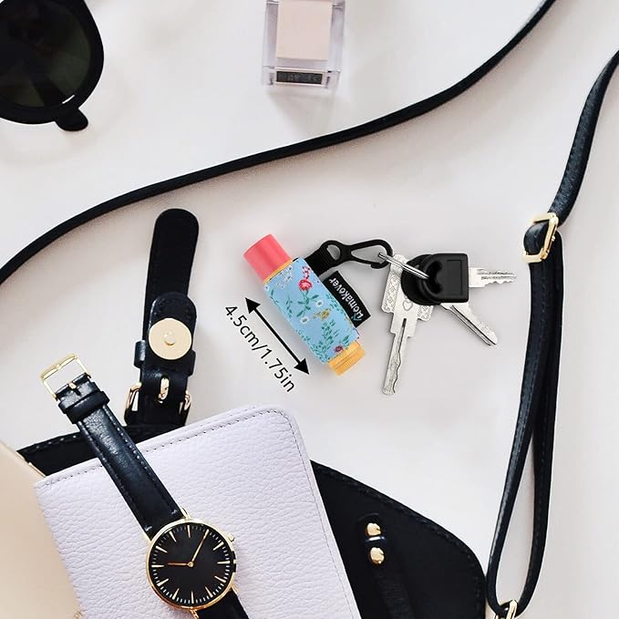 6 Pack Compact Clip-On Chapstick Holder Premium Release Clip Neoprene Sleeve Lip Balm with Clip Fits Most Standard Lip Balm, Large-BrightBean Baby