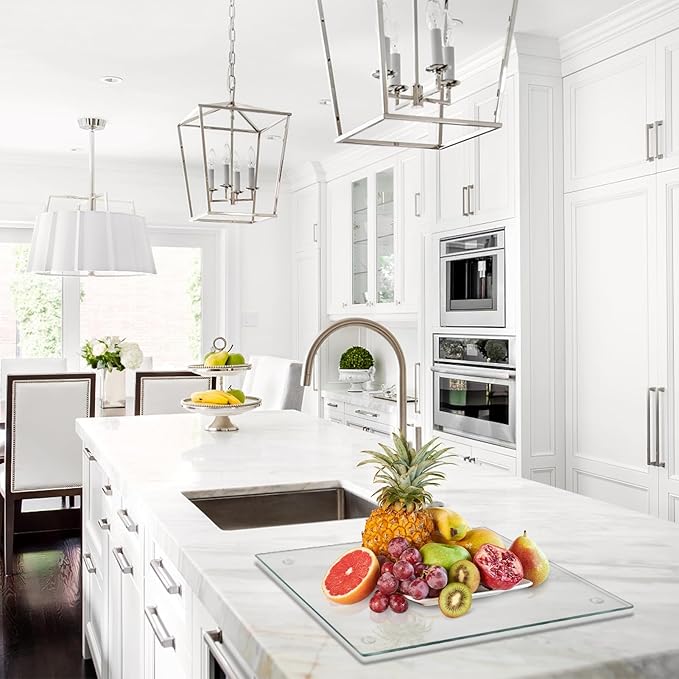 Tempered Glass Cutting Board for Kitchen, Clear Glass Board for Countertop, Heat Resistant, with Non-Slip Feet, 12x16" 1Pcs