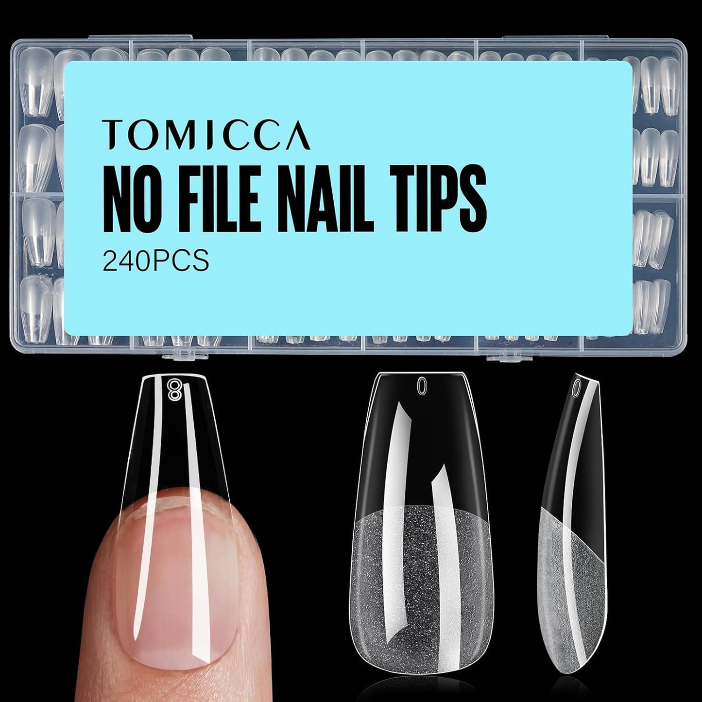 TOMICCA Medium Coffin Nail Tips, 240Pcs Half Matte Soft Acrylic Nail Tips, 12 Sizes Acrylic False Nail Tips, Nail Extension Tips for Beginner and Professional Home Diy-BrightBean Baby