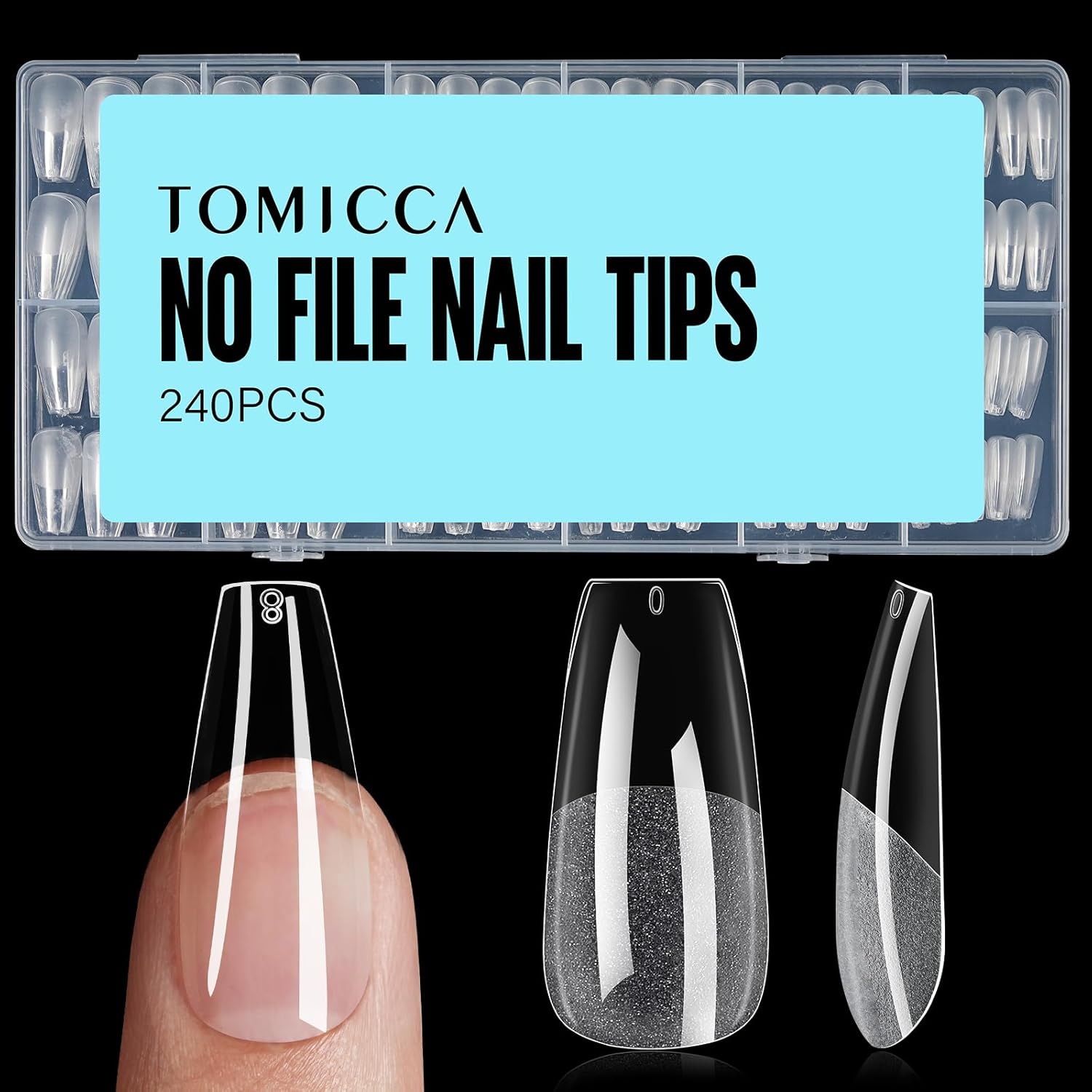 TOMICCA Medium Coffin Nail Tips, 240Pcs Half Matte Soft Acrylic Nail Tips, 12 Sizes Acrylic False Nail Tips, Nail Extension Tips for Beginner and Professional Home Diy-BrightBean Baby