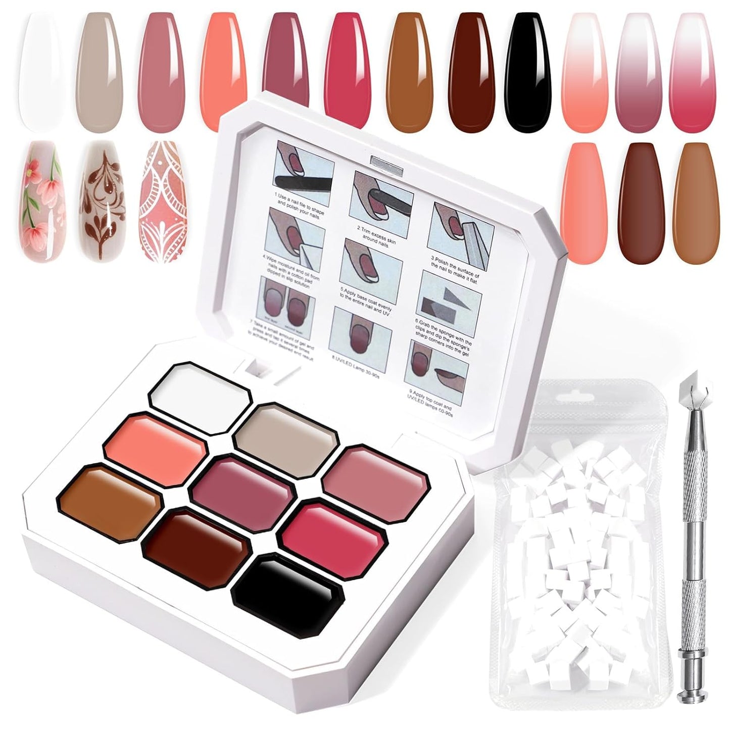 Gradient Painting Gel, 9 Colors Ombre Gel Nail Polish Nude Pink Almond Gary Sponging for Pigment Pat Aura Nails French Manicure Soak Off UV DIY Nail Art Nude Rose Chroma-BrightBean Baby