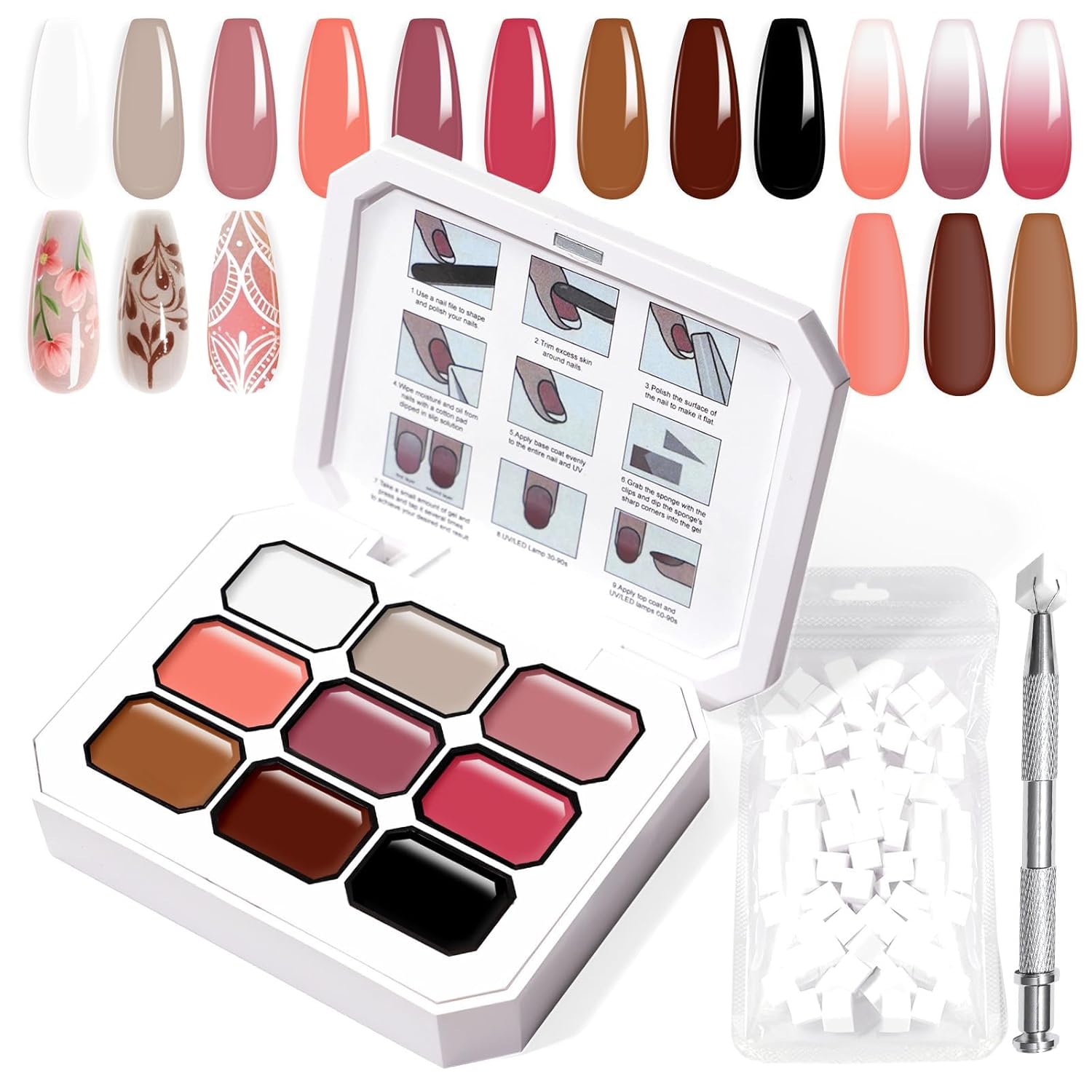 Gradient Painting Gel, 9 Colors Ombre Gel Nail Polish Nude Pink Almond Gary Sponging for Pigment Pat Aura Nails French Manicure Soak Off UV DIY Nail Art Nude Rose Chroma-BrightBean Baby