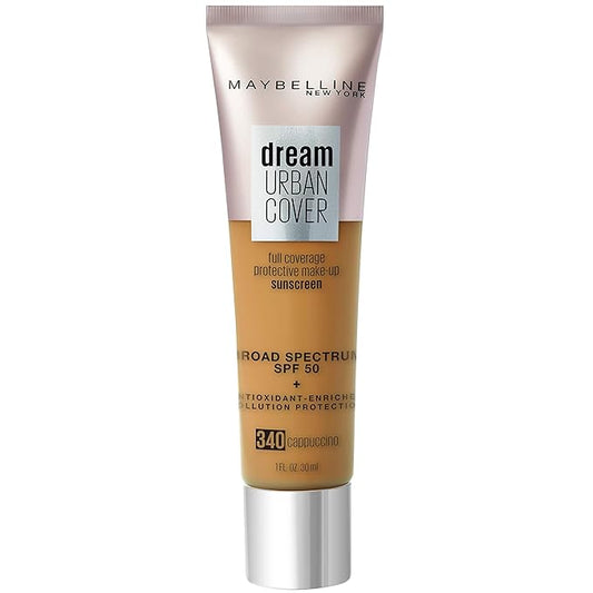 Maybelline Dream Urban Cover Flawless Coverage Foundation Makeup, SPF 50, Cappuccino-BrightBean Baby