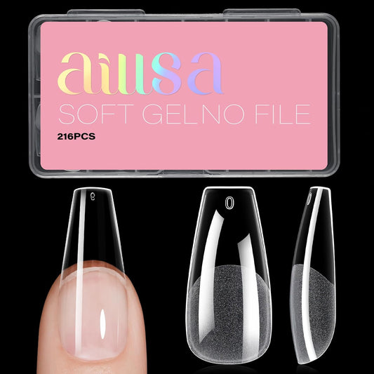 AILLSA Long Coffin Nail Tips Half Matte Full Cover Nails Tip Clear Acrylic Pre-Shaped Tips Flase Press on Nail Tips for Extentions Nails Manicure Salon DIY 216PCS 12 Sizes-BrightBean Baby
