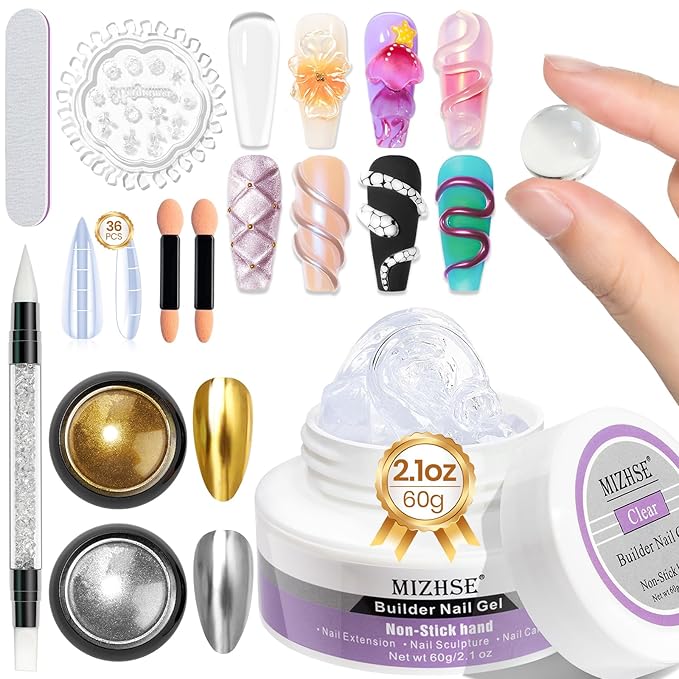 MIZHSE Solid Builder Gel for Nails, 60g Large Capacity Clear 3D Sculpting Gel for Nails Hard Gels Non-Sticky Hand Carving U V/LED Extension Gels with 3D Mold Nail Art Salon Home DIY-BrightBean Baby