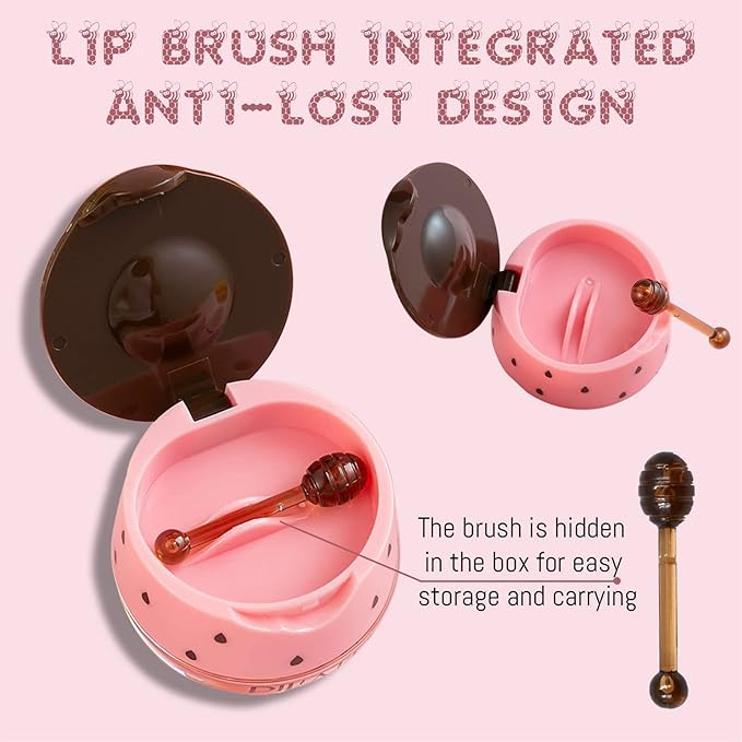 2PCS Lip Balm Honey Pot, Honey Pot Lip Balm for Dry Cracked Lips, Strawberry Lip Balm Scrubs Exfoliator & Moisturizer, Hydrating Lip Balm Honey Pot with Wand, Lip Sleeping Mask (B)-BrightBean Baby