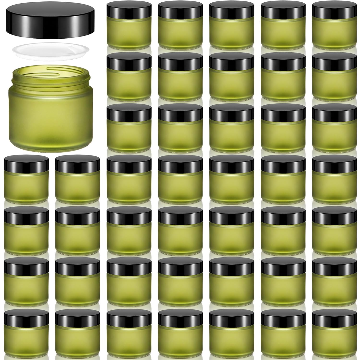 Domensi 48 Pcs 2 oz Glass Jars with Lids Travel Size Round Leakproof Empty Cosmetic Jars with Inner Liners Lid for Storing Makeup Lotions Face Cream Ointments Candle DIY Making (Pea Green)-BrightBean Baby