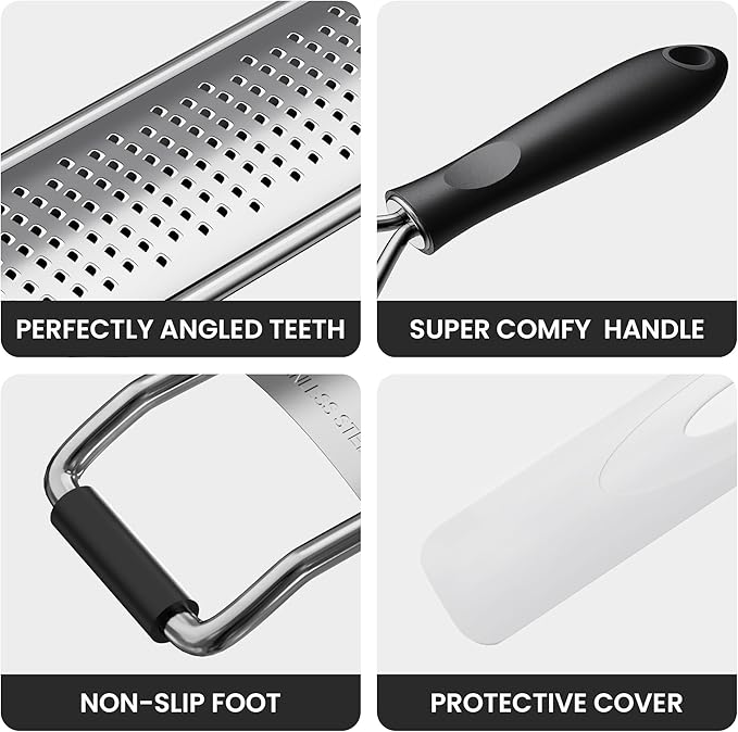 Zester Grater,Stainless Steel Cheese Grater with Non-Slip Comfort Grip,Black