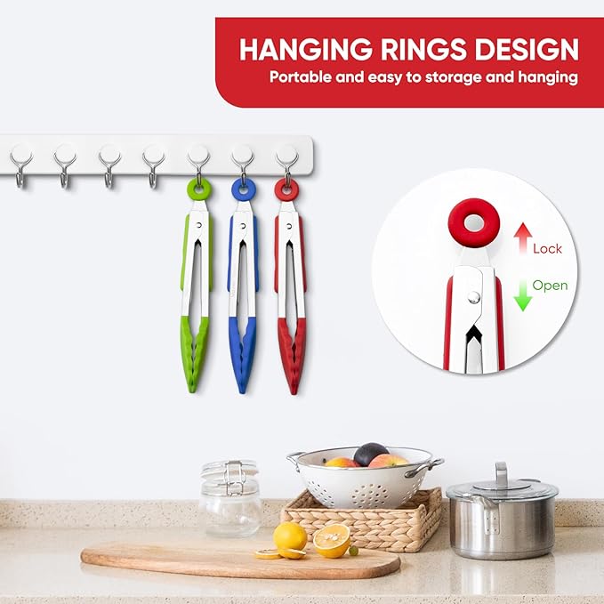 Small Silicone Tongs for Cooking,3 PCS 7-Inch Mini Serving Tong-600°F Heat Resistant Non Stick Stainless Steel Tong s with Silicone Tips Food Tong Cooking Tongs for Salad,Buffet Serving