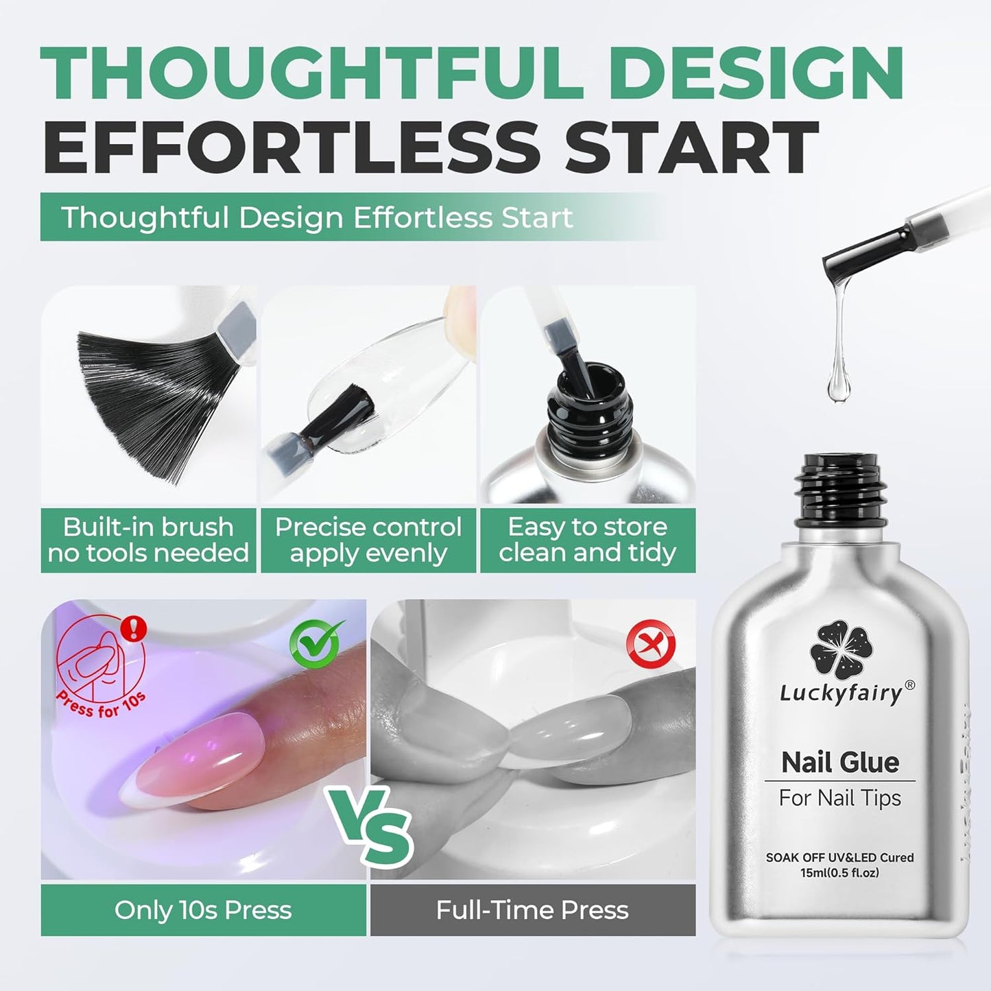 Gel Nail Glue Super Strong: 15ml Nail Glue Gel 6 in 1 for Acrylic Nails Tips and Clear Press on Fake Nails Long Lasting, Salon Art Gift DIY at Home Need U V Light Cured-BrightBean Baby