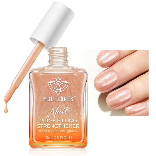 modelones Nail Strengthener, 8-in-One Nail Ridge Filler Base Coat Nail Polish Repair Nail Growth Treatment for Thin and Damaged Nails, Sparkling Champagne, 15ml-BrightBean Baby