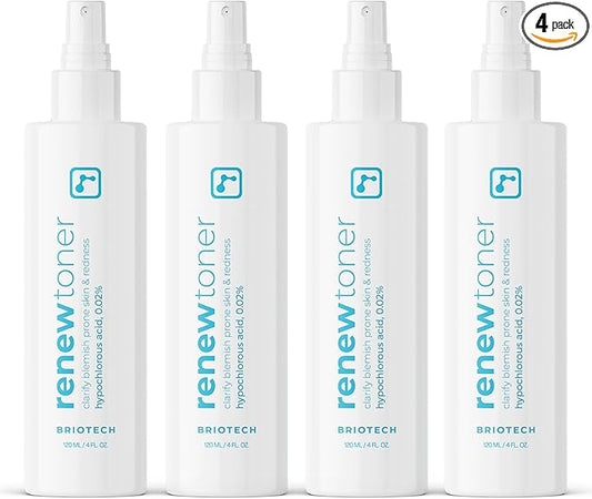 BRIOTECH Skin Renew Toner, Hypochlorous Acid Spray Topical Skin Spray for Face and Skin, Minimize Appearance of Blemishes, Soothing Mist for Redness & Bumps, 4 fl oz ea, 4 ct-BrightBean Baby