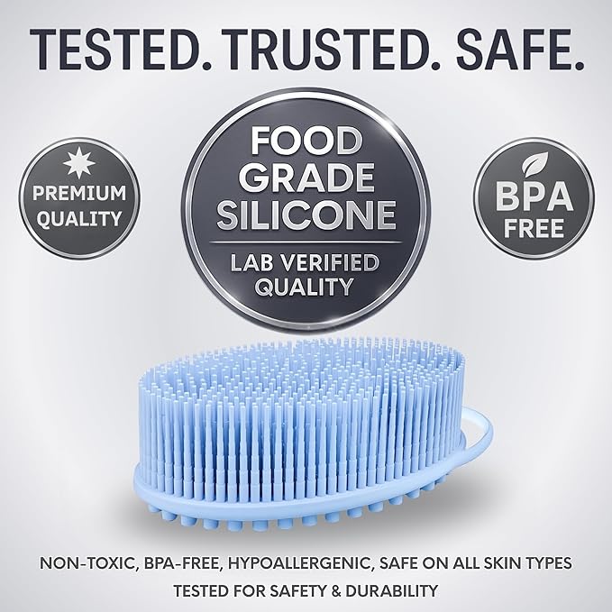 Avilana Silicone Body Scrubber – Gentle Shower Brush & Loofah Alternative- Food Grade & Lab Tested – Fast-Drying, Hygienic, BPA-Free Silicone Body Gentle Exfoliator (Blue, Massage)-BrightBean Baby