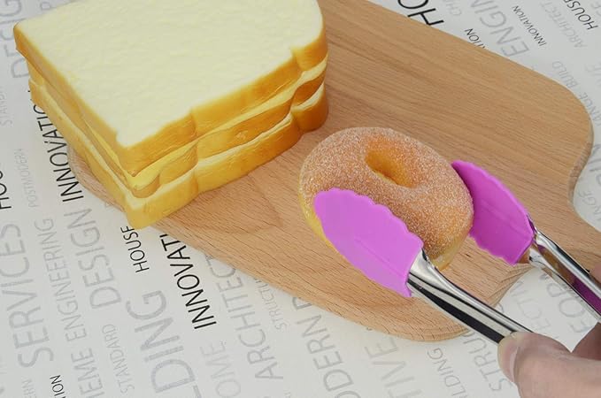 7-Inch Stainless Steel Tongs with Silicone Tips Locking Metal Food Tongs, Set of 3 (Purple)