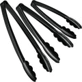 Plasticpro Heavy Duty Reusable Black Serving Tongs Combo Set - 4 Pieces (7.5'', 9'', 12'') for Kitchen, BBQ, Parties, Catering, Events, Weddings - Pack of 12