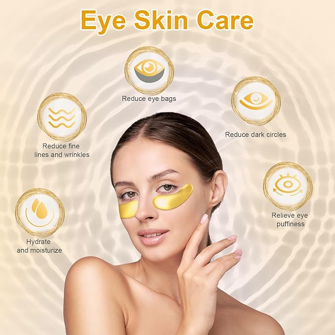 Under Eye Patches, 20pcs Eye Masks for Dark Circles and Puffiness Wrinkles with Collagen Hydrating 24k Gold Eye Patches for Eye Bags Around The Eyes Skincare Treatment-BrightBean Baby