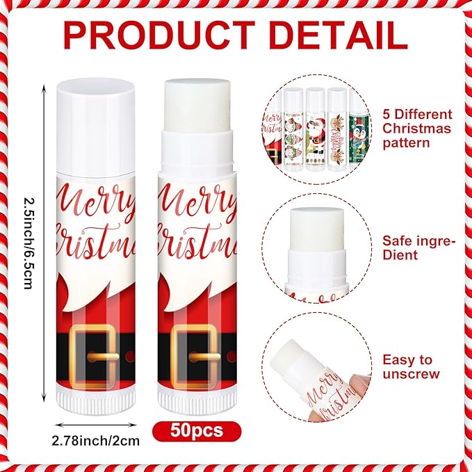 50 Pcs Pink Princess Lip Balm Bulk Pink Girl Lip Care Products Pink Girl Birthday Party Supplies Princess Party Gifts for Kids Women Bachelorette Party Bridal Baby Shower(Classic Christmas Styles)-BrightBean Baby