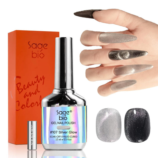 Cat Eye Gel Nail Polish with Magnet Stick, 15ml Magnetic Gel, Create Stunning Cat Eye Effects for DIY Manicures, Long-Lasting, Salon-Quality Finish, Silver Glow-BrightBean Baby