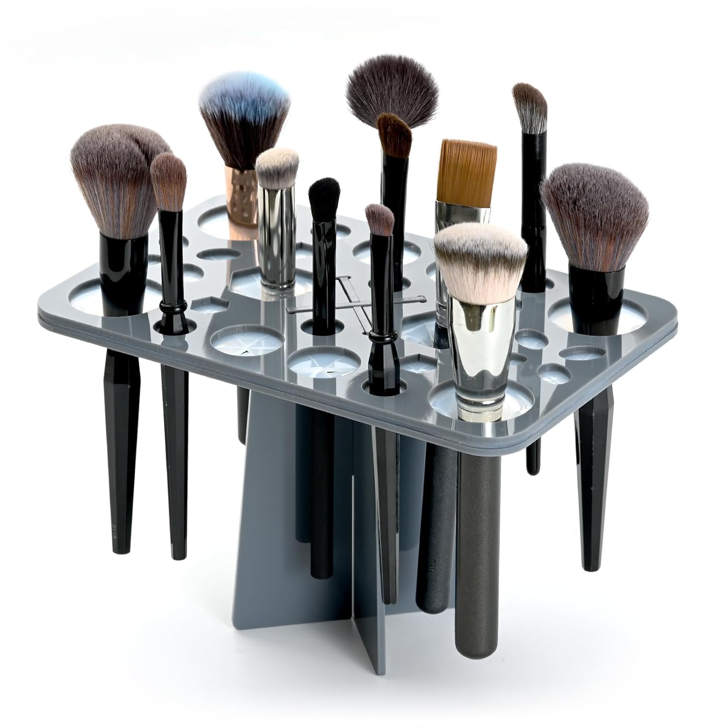 Brush Drying Rack, Brushes Dryer, Collapsible 28 Slot Acrylic Brush Holder Stand Tree Tray Support Display for Makeup Lovers Artist Nail Paint Brushes, Grey-BrightBean Baby