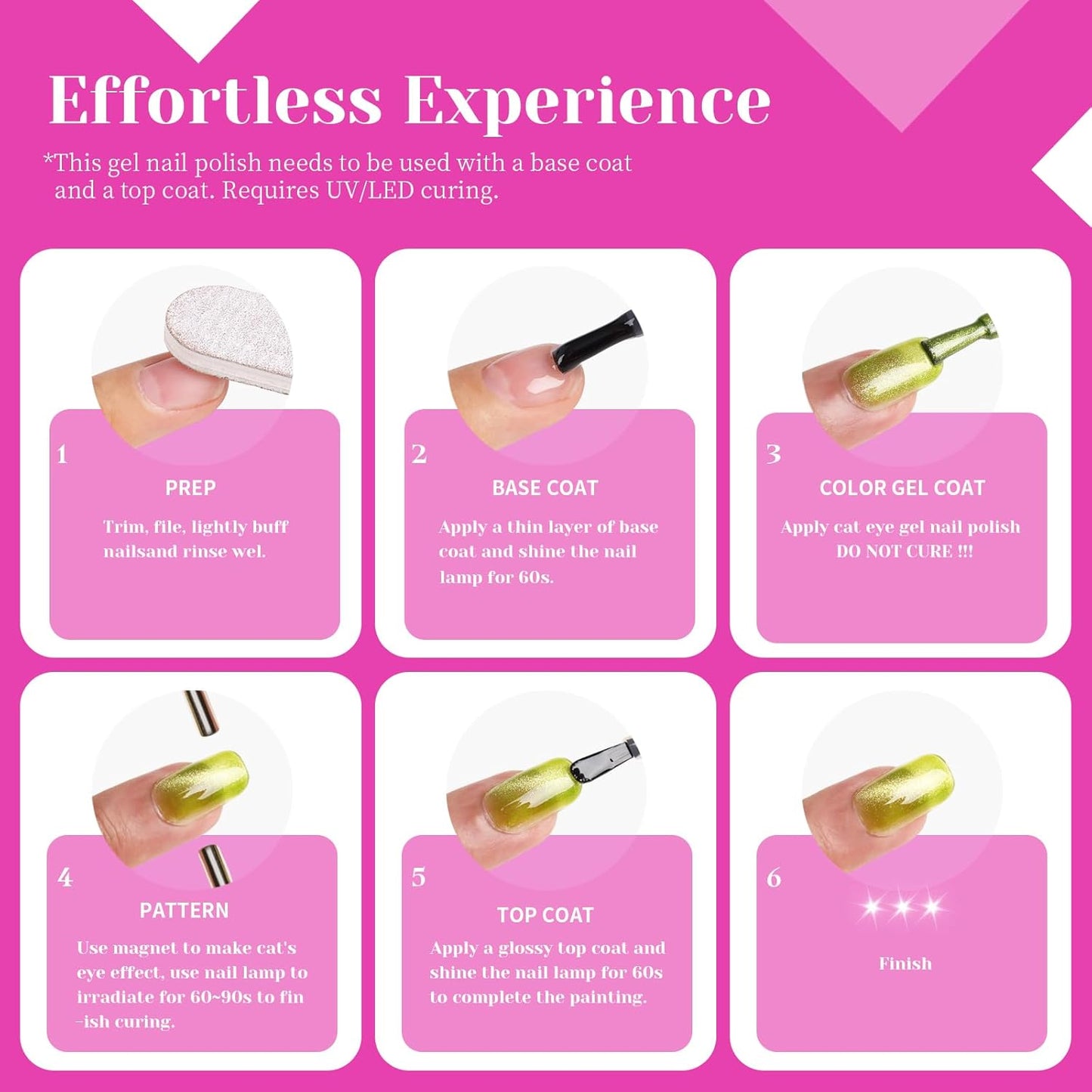 Pink Cat Eye Gel Nail Polish,Iridescent Quicksand Galaxy Holographic Pink Cateye Gel Polish with Magnet, fuchsia Gel Shimmer Velvet Soak Off Uv Led Home Diy Manicure - GP0105-BrightBean Baby