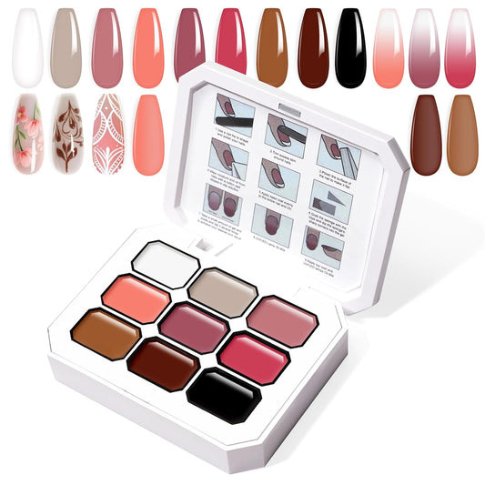Gradient Painting Gel, 9 Colors Ombre Gel Nail Polish Nude Pink Almond Black&White for Pigment Pat Nails Nude Pink Almond Aura Nails, French Manicure DIY Nail Art Nude Rose Chroma-BrightBean Baby