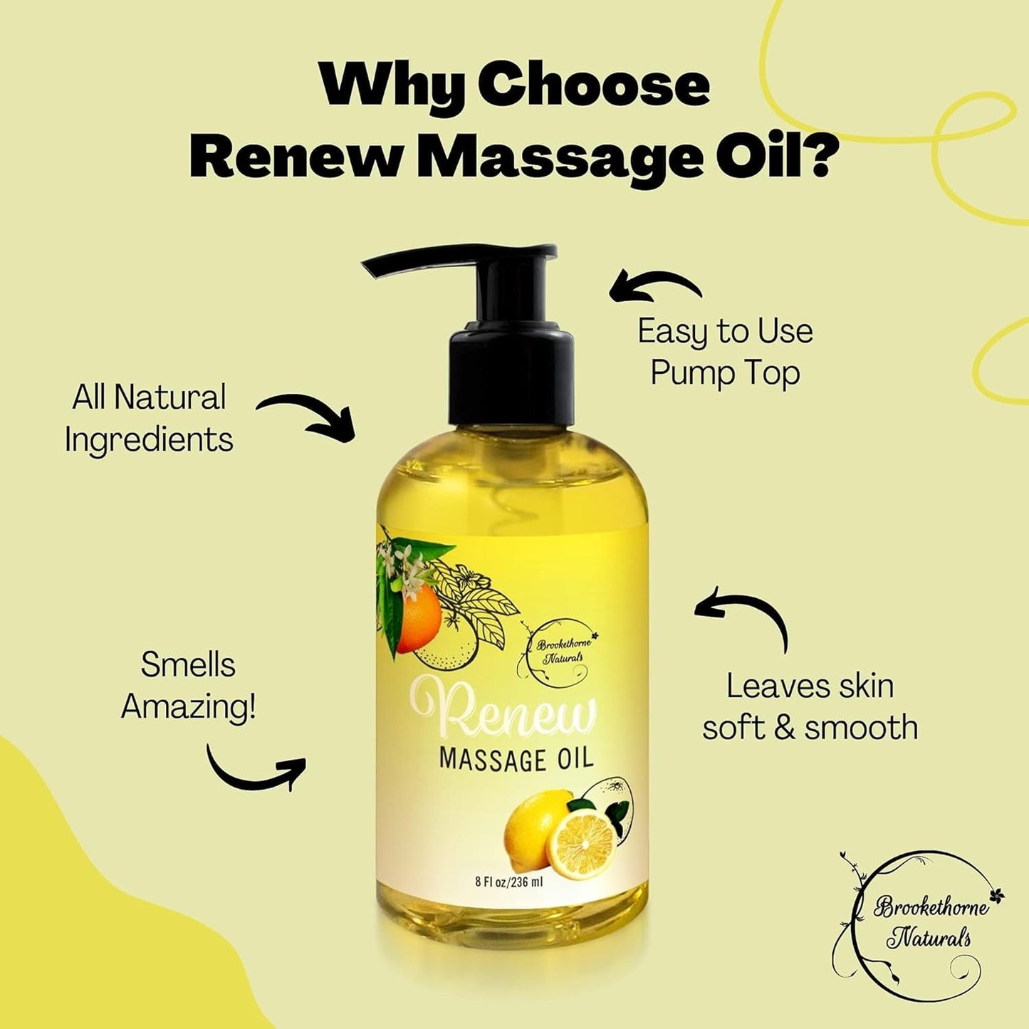 Renew Massage Oil with Orange, Lemon & Peppermint Essential Oils - Great for Massage Therapy or Home use. Ideal for Full Body – with Almond, Grapeseed & Jojoba – by Brookethorne Naturals-BrightBean Baby