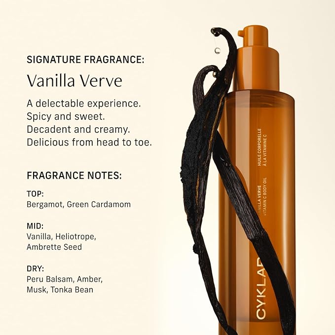 Vitamin C Body Oil for Women and Men. Moisturizing Vanilla Verve Scented Body Serum for Glowing Skin. Nourishing, Hydrating After-Shower and Bath Skin Care Moisturizer, 4.2 Fl Oz-BrightBean Baby