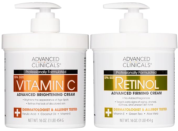 Advanced Clinicals Retinol Body Lotion + Brightening Vitamin C Cream 2pc Skin Care Set | Skin Tightening Body Moisturizer & Face Lotion | Crepey Skin Care Treatment | Skin Care Products, 2pc Set-BrightBean Baby