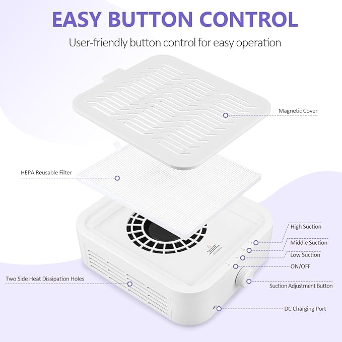 LIONVISON Nail Dust Collector for Salons: Vacuum Fan Dust Suction Machine for Beginners DIY - Manicure Pedicure Tool with Reusable Filter for Home-BrightBean Baby