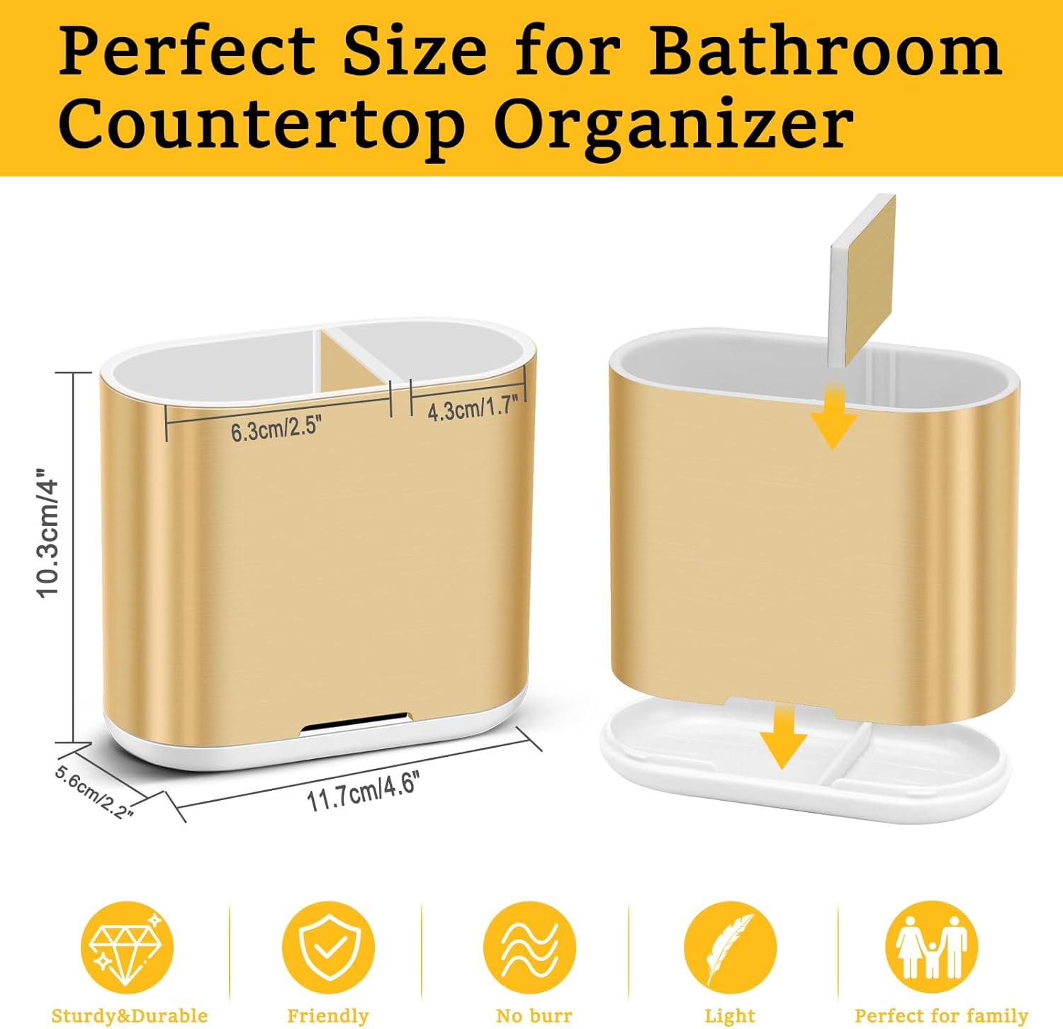 Chintu Toothbrush and Toothpaste Holder with Divider for Bathroom Countertop Organizer, Detachable for Easy Clean,Kids Electric Toothbrush Holders Storage Caddy for Family (Gold)-BrightBean Baby