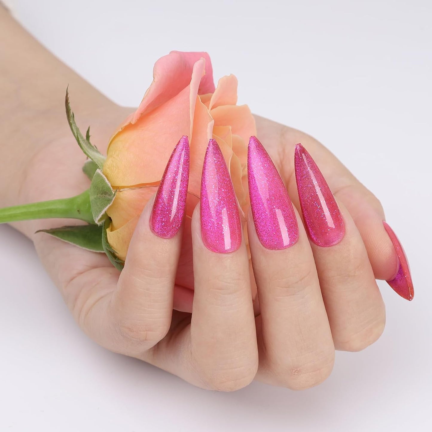 Pink Cat Eye Gel Nail Polish,Iridescent Quicksand Galaxy Holographic Pink Cateye Gel Polish with Magnet, fuchsia Gel Shimmer Velvet Soak Off Uv Led Home Diy Manicure - GP0105-BrightBean Baby