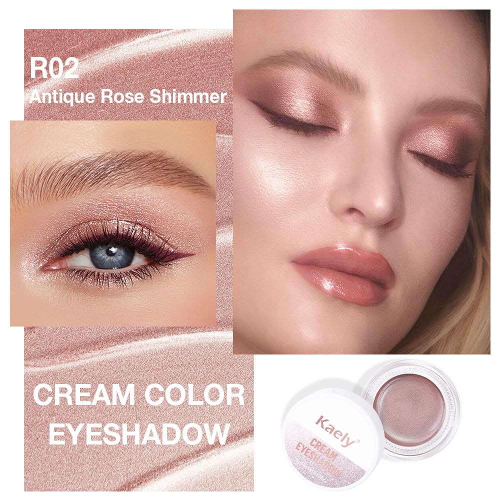 Kaely Single Cream Eyeshadow Pot, Golden Tan Antique Rose Shimmer Eye Shadow for Older Women High Pigmented Waterproof, Natural Eyeshadow Palette Makeup Brightener, sombras en crema para ojos, R02-BrightBean Baby