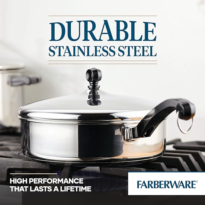 Farberware Classic Stainless Steel Saute Pan 2.75 Qt with Lid - Frying Pan