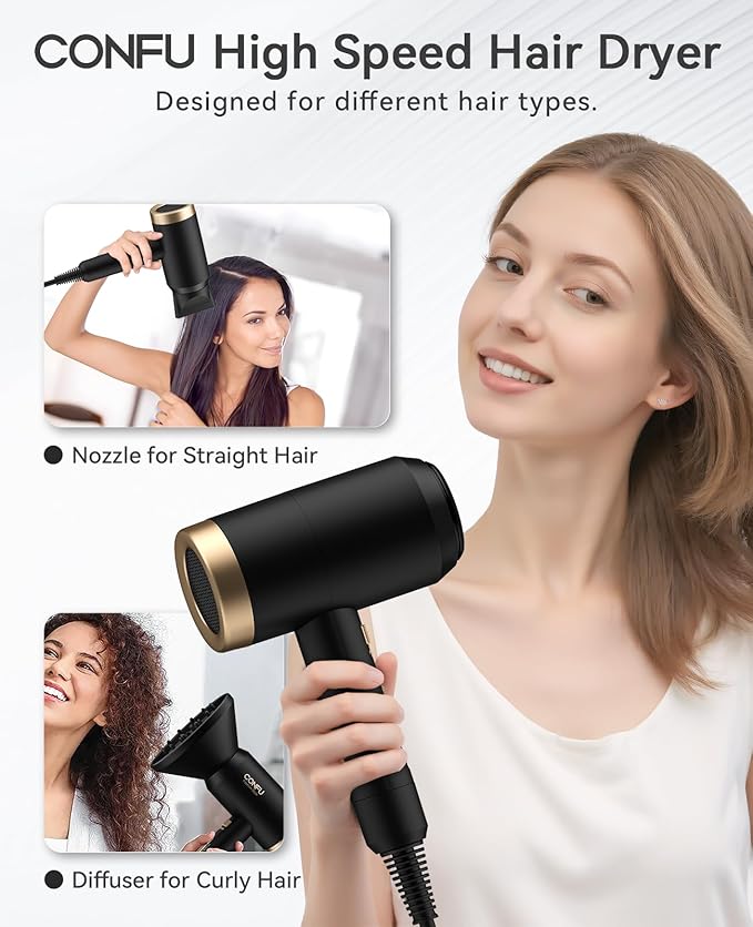 Hair Dryer, CONFU Blow Dryer with Diffuser, 21000PRM Professional Hairdryer, Portable Lightweight Fast Drying Negative Ionic Blow Dryer, Hair Diffuser for Curly Hair for Home Travel-BrightBean Baby