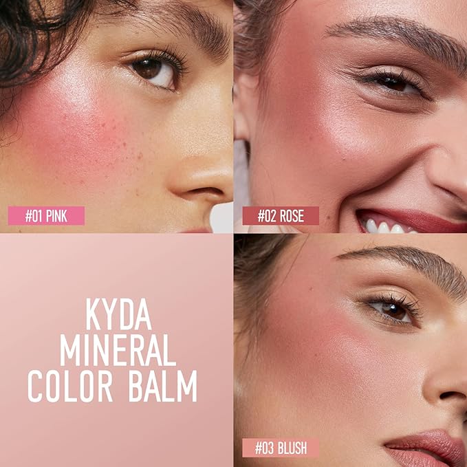 KYDA 3 Colors Mineral Color Balm, Buildable Shimmer Color for Lips and Cheeks, Broad spectrum SPF 35, Natural Shimmer Finish, Lightweight Blendable Creamy, Multiuse Blush Stick, Set A-BrightBean Baby