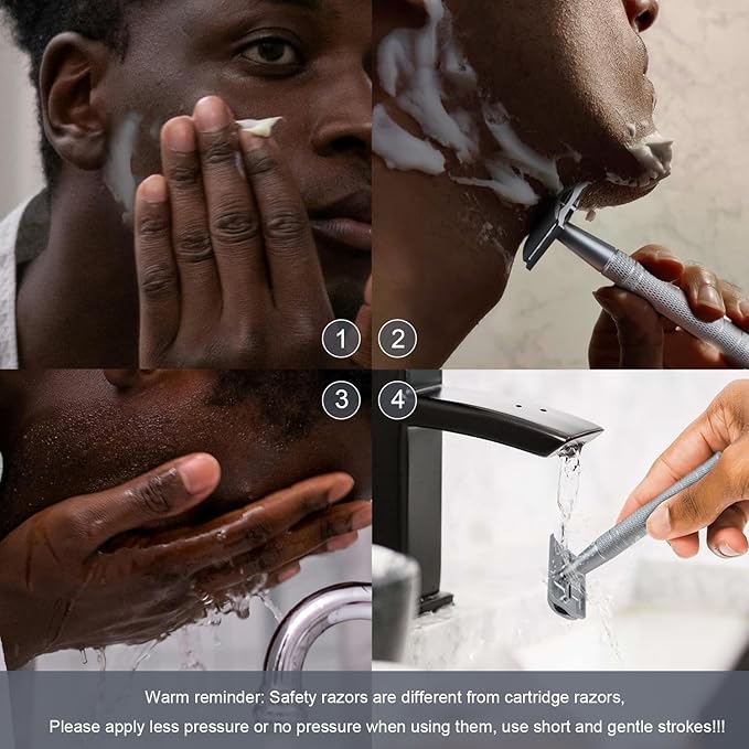 Double Edge Safety Razor, Single Blade Razors for Men and Women, with 10 Double Edge Blades, Reusable Metal 1 Blade Razor, Eco-Friendly, Zero Waste, Smooth and Close Shave, Matte Silver-BrightBean Baby