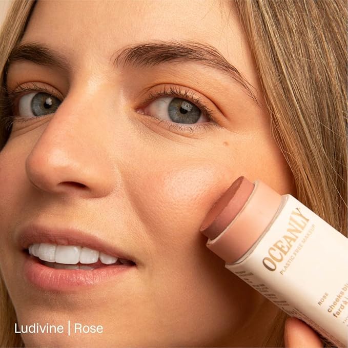 ATTITUDE Oceanly Lightweight Blush Stick, Titanium Dioxide-Free, EWG Verified, Plastic-Free, Vegan & Cruelty-free Makeup, Rose, 0.3 Ounces-BrightBean Baby