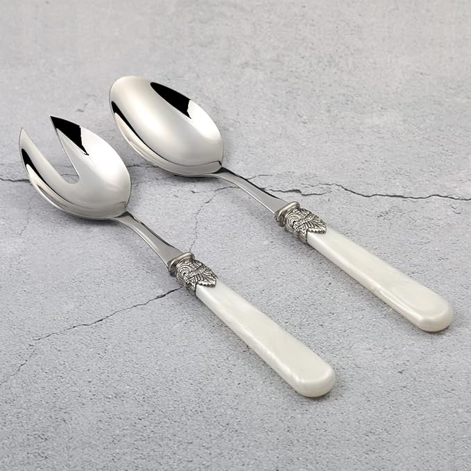 2-piece Salad Servers Stainless Steel Salad Serving Set Salad Fork and Spoon (White)