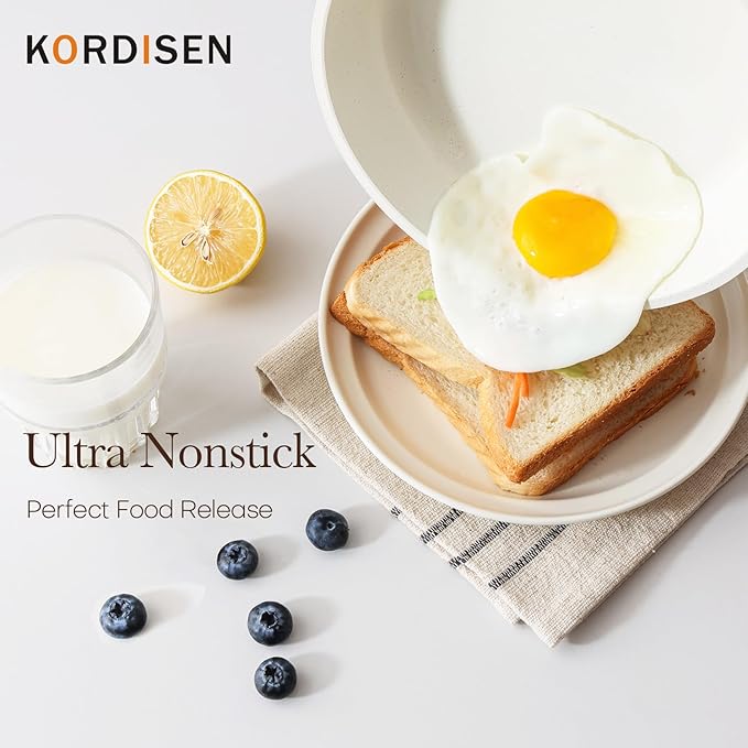Kordisen Ceramic Nonstick Frying Pan Set with Lid 3 Piece - 8, 9.5, 11 Inch Non Toxic