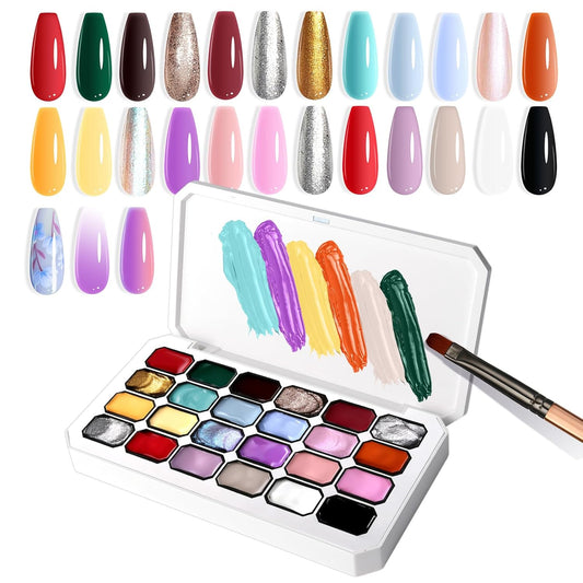 Gradient Painting Gel, 24 Gliter Colors Ombre Gel Nail Polish for Pigment Pat Silver&Gold Aura Nails, French Manicure DIY Nail Art Long-lasting No-wipe Palette C-BrightBean Baby